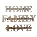 Set decoratiuni, 3 piese &ldquo;Home, Family, Love&rdquo;, mesaj gravat, lemn