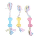 Set 3 jucarii de mestecat pentru caini, in forma de Os, cu noduri si fasii, multicolore