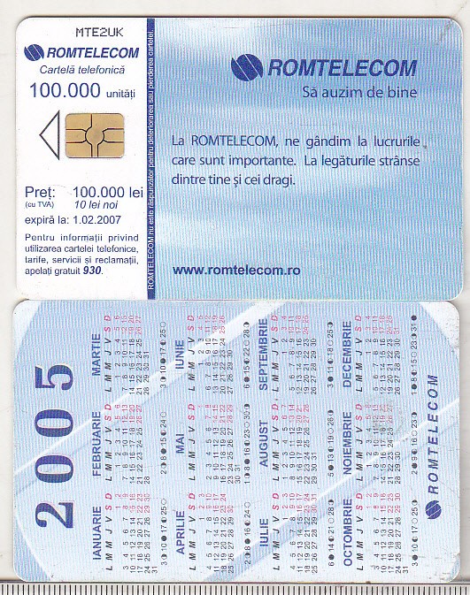 bnk card Cartela telefonica 2005 - Calendar - RO-ROM-0279B