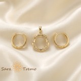 Cumpara ieftin Set cercei si pandantiv cu cristale zirconia - placat 14k