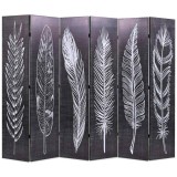 Cumpara ieftin Paravan camera pliabil, negru&amp;alb, 228 x 170 cm, imprimeu pene