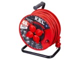Prelungitor alimentare KEL 3x2,5mm&sup2; bobinat cu 4 prize gumă roșie