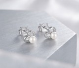 Cumpara ieftin Cercei Mini din Argint 925 Rodiat cu Perle si Inimioare Pavate cu Zirconiu,