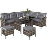 Outsunny Set de mobilier de grădină din PE-Rattan, pentru 5 persoane, Set de lounge din rattan, perne detașabile, Gri + Maro | Aosom Romania