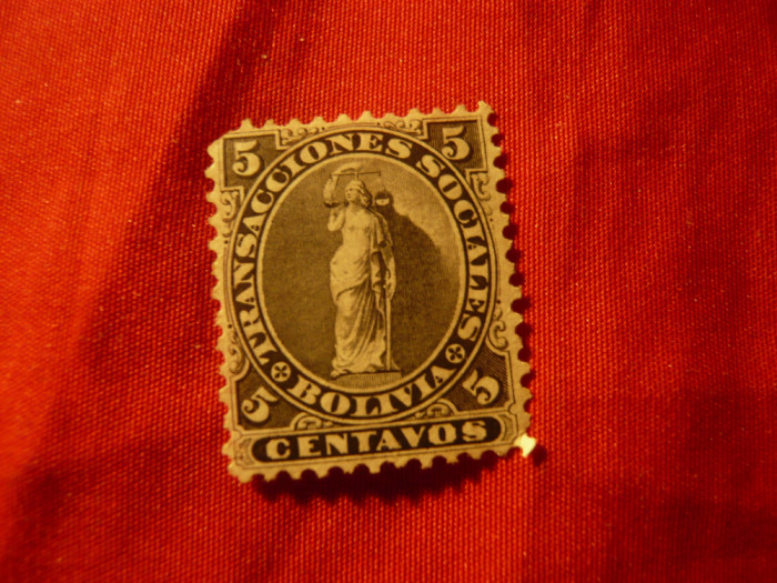 Timbru Bolivia 1870 , val. 5 centavos negru