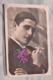 Poza domn cu tigara - fotografie tip carte postala - fotografie veche Romania, datata anul 1935