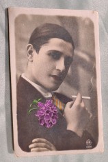 Poza domn cu tigara - fotografie tip carte postala - fotografie veche Romania, datata anul 1935