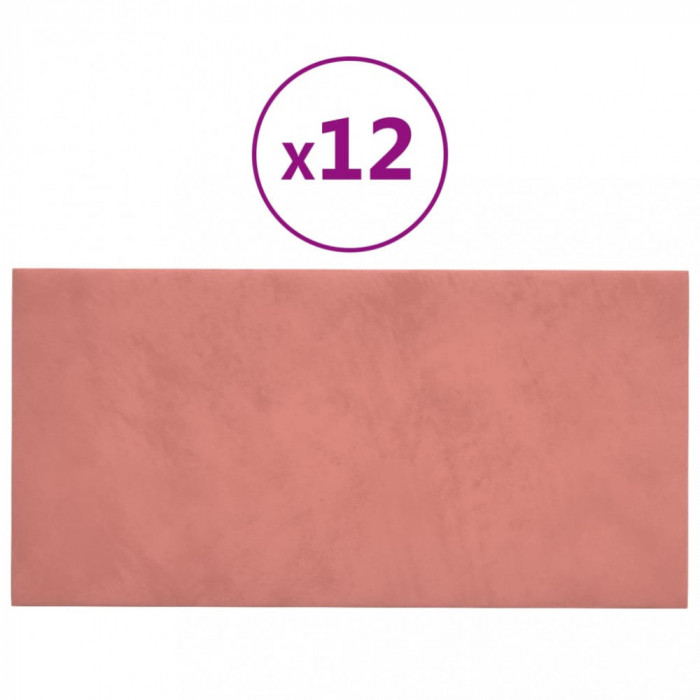 Panouri de perete 12 buc. roz 30x15 cm catifea 0,54 m&sup2;