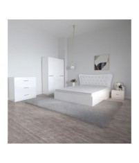 Dormitor Dante, 5 Piese, Pat 160 X 200, 2Noptiere, Dulap Hera Alb, Comoda Alice Alb, Culoare Alb