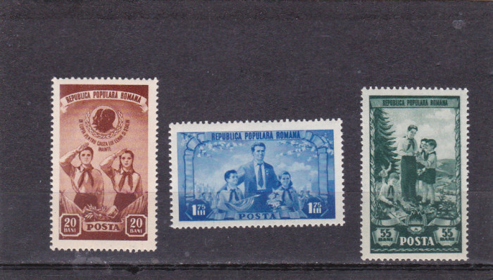 ROMANIA 1952 LP 323 A III-A ANIVERSARE A ORGANIZATIEI DE PIONIERI SERIE MNH