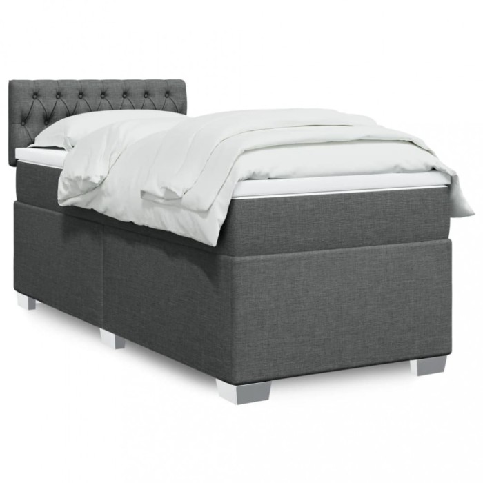 vidaXL Pat box spring cu saltea, gri &icirc;nchis, 80x200 cm, textil 3288023