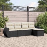 Cumpara ieftin Set mobilier de grădină cu perne, 5 piese, negru, poliratan