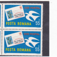 Romania, LP 877/1975, Codificarea postala in Romania, MNH in bloc de 4 timbre
