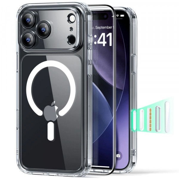 Husa MagSafe pentru Apple iPhone 17 Pro, ESR, Classic Hybrid with Screen Protector, Transparenta