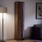 VidaXL Dulap &icirc;nalt cu LED stejar maro 41,5x32,5x200 cm lemn prelucrat