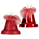 Set Ornamente Pom Crăciun, Clopote, Glitter, 6 cm, Roșu, 4 Bucăți, Oem