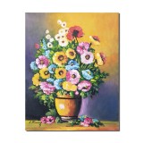 Tablou cu flori pictat manual, Vaza cu bujori si anemone, 50x40cmulei pe panza, gata de agatat pe perete