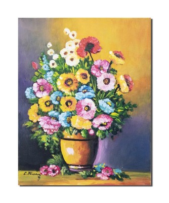 Tablou cu flori pictat manual, Vaza cu bujori si anemone, 50x40cmulei pe panza, Constantin Feraru foto