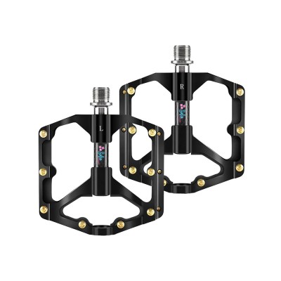 Set 2 Pedale pentru Bicicleta SPD/MTB/BMX, Rulment triplu, Aluminiu, Anti-alunecare, Black/Gold foto