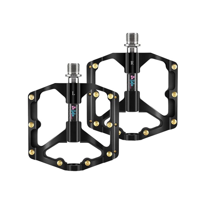 Set 2 Pedale pentru Bicicleta SPD/MTB/BMX, Rulment triplu, Aluminiu, Anti-alunecare, Black/Gold