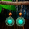 Cercei Turcoaz cu piatră naturală, cercei lungi Boho vintage, Cercei fashion