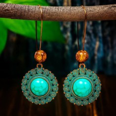 Cercei Turcoaz cu piatră naturală, cercei lungi Boho vintage