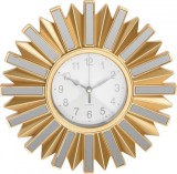 Ceas de Perete Decorativ in Forma de Soare, Culoare Aurie cu Accente de Oglinda, Mecanism Quartz