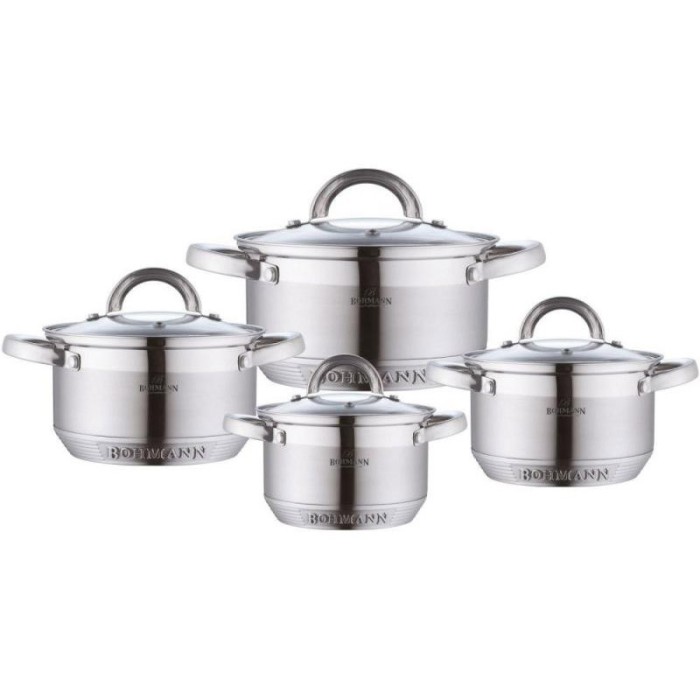 Set oale inox Bohmann, 8 piese, baza tripla, capace sticla