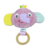 Jucarie pentru bebelusi BabyJem Elephant Toy roz, din catifea, cu inel din lemn de fag, pentru dentitie, 6+ luni, 10x16 cm