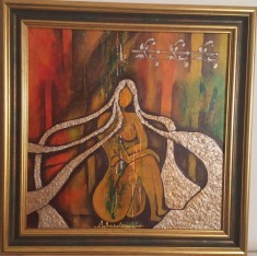 Tablou nou modern, pictura mix media-METALLIC HAIR- pictor roman consacrat