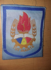 Emblema Pionieri(albastra)-Tot inainte!+centura uniforma pionieri,Tp.GRATUIT foto