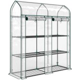 Outsunny Seră mică cu 3 niveluri, 2 uși rulou, cadru din oțel, husă din plastic, 143x46x165 cm, transparent | Aosom Romania