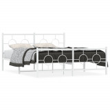 VidaXL Cadru de pat metalic cu tăblie, alb, 150x200 cm