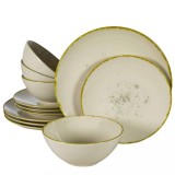 Set farfurii 12 piese, 4 persoane, Ivory Stone, Alb Ivoire Lucios, Margine Aurie