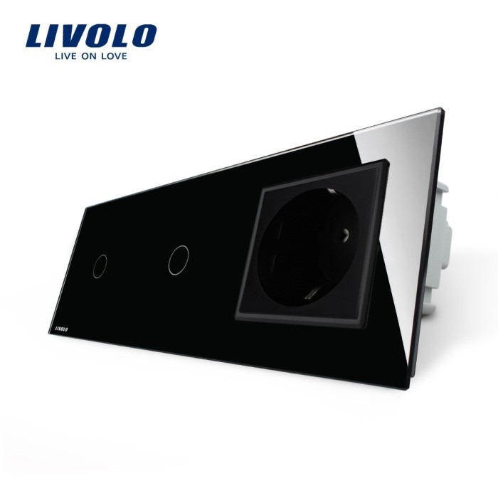 Intrerupator LIVOLO simplu+simplu cu touch si priza din sticla SmartElectro IntelligentHouse