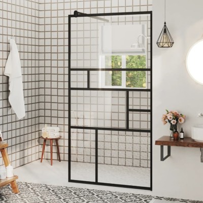 vidaXL Paravan de duș walk-in negru 80x195 cm sticlă ESG transparentă foto