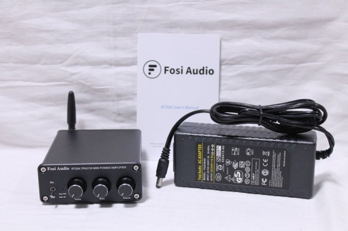 Amplificator stereo FOSI Audio BT20A bluetooth 100W X 2 (4 ohms, 20 Hz - 20 kHz, 0.04% THD) + sursa alimentare