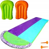 Tobogan de apa dublu pentru gradina cu fantana si 2 placi, 482x145 cm