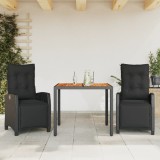 vidaXL Set mobilier de grădină cu perne, 3 piese, negru, poliratan 3212906