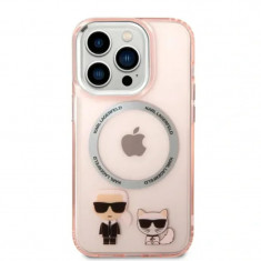 Husa Cover Karl Lagerfeld Magsafe With Ring Karl&Choupette Bodies LOGO pentru iPhone 14 Pro Pink