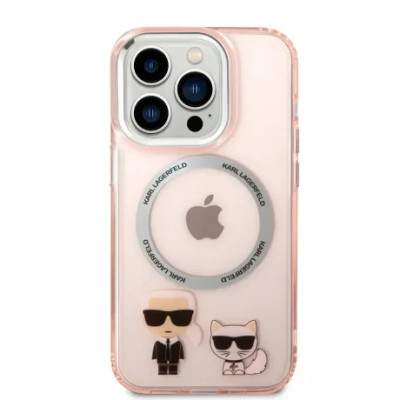 Husa Cover Karl Lagerfeld Magsafe With Ring Karl&amp;amp;Choupette Bodies LOGO pentru iPhone 14 Pro Pink foto