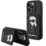 Husa pentru Apple iPhone 15 Pro Max, Karl Lagerfeld, Saffiano Cardslots and Stand Monogram Ikonik Karl, Neagra