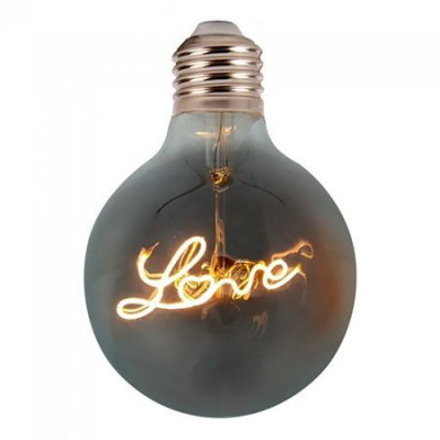 Bec LED E27 5W cu filament alb cald V-TAC, G125 2200K model Love foto