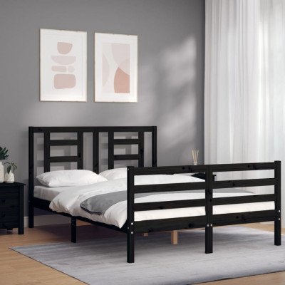 Cadru de pat cu tablie, negru, 120x200 cm, lemn masiv GartenMobel Dekor foto