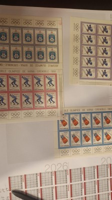 ROMANIA 1967 LP 657 b J.O. DE IARNA-GRENOBLE SET 4c COLI 10 TIMBRE+5 VINIETE MNH foto