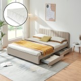 Polsterbett Nofrenna mit Matratze 140x200 cm Leinen Beige [en.casa]