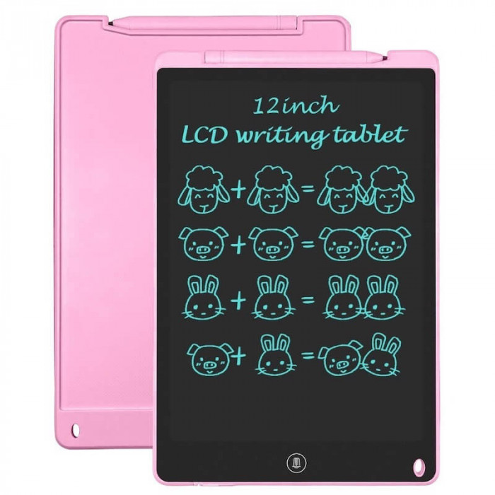 Tableta grafica Edman TB-10 pentru scris si desenat cu stylus, protectie ochi, rezistenta la apa si socuri, display LCD multicolor 10 inch, Roz