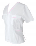 Halat Medical Pe Stil, Alb cu Fermoar si garnitura roz deschis, Model Adelina - XL