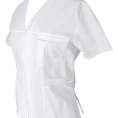 Halat Medical Pe Stil, Alb cu Fermoar si garnitura roz deschis, Model Adelina - 2XL