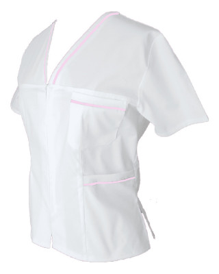 Halat Medical Pe Stil, Alb cu Fermoar si garnitura roz deschis, Model Adelina - S foto